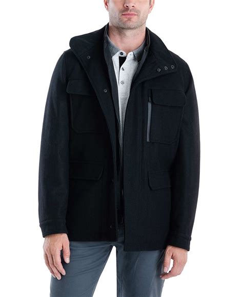 Michael Kors Mens Black Mayfield Field Wool Coat 